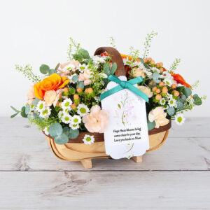 Orange Downturn Roses and Peach Spray Carnations Trug